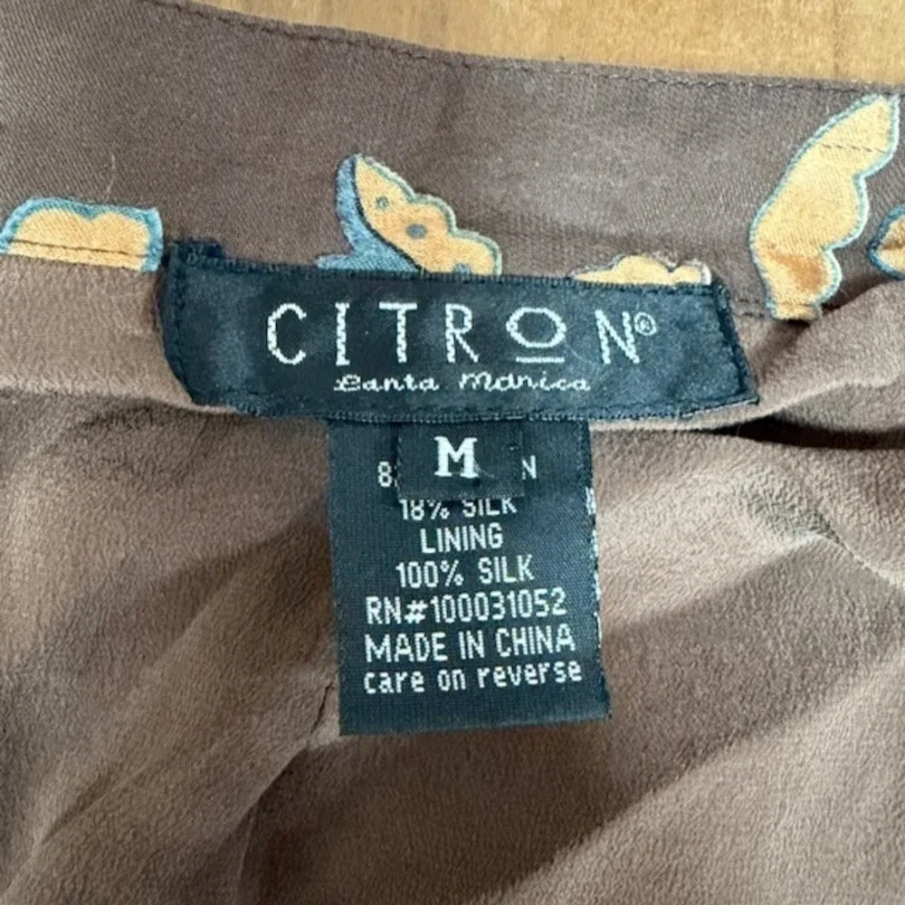 Citron Santa Monica Silk Rayon Button Top M Brown Artsy Lagenlook Boho *flaw - Picture 11 of 16